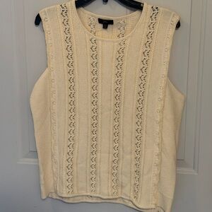 NWT J. Crew Ivory Knit Sleeveless Tank w Crochet Detail